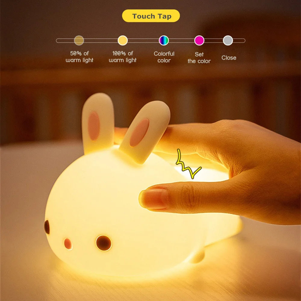 Experience the Magic: Touch-Controlled Rabbit Night Light - 16 Vibrant Colors, USB Rechargeable, Perfect for Children's Bedrooms and Baby Nurseries - A Festive Gift of Comfort and Joy!