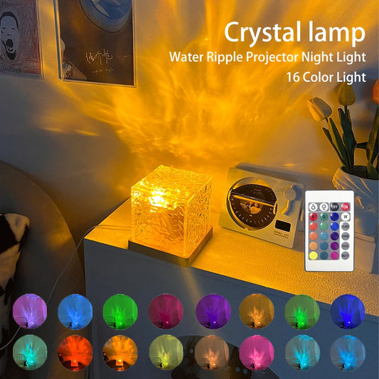 AuroraGlow™ Dynamic Rotating Water Ripple Projector Night Light 3/16 Colors Flame Crystal Lamp for Living Room Study Bedroom Rotating Light