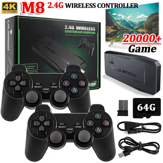 Ultimate 4K Gaming Hub: M8 Linux Console with 10,000+ Games, Dual Wireless Handles, and 64GB Storage